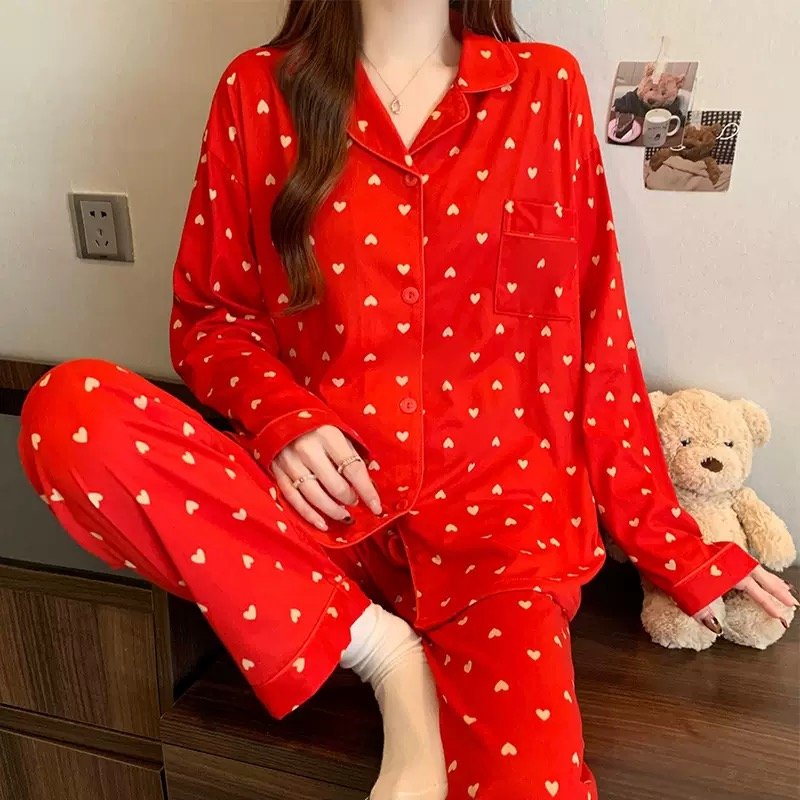 Light Luxury and Sweet  Style Wrinkled Cloth Bow Design Pajamas for Women Casual Home Wear Long-Sleeved Suit