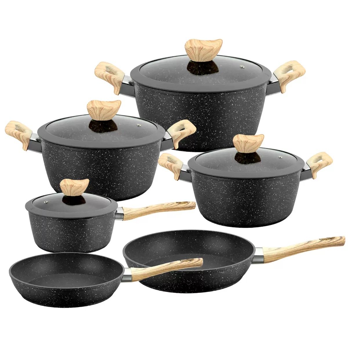 10 pcs  Marble Maifan Stone Non-stick Pan Business Gifts Home Western-style Frying Pan Wok Soup Pot suit Pots