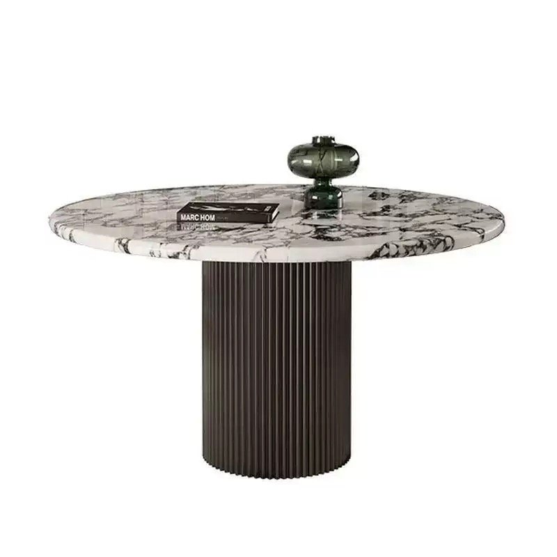 French Marble Dining Table for Home Small Apartment Retro Modern Light Luxury Stone Simple Round Slate Dining Table